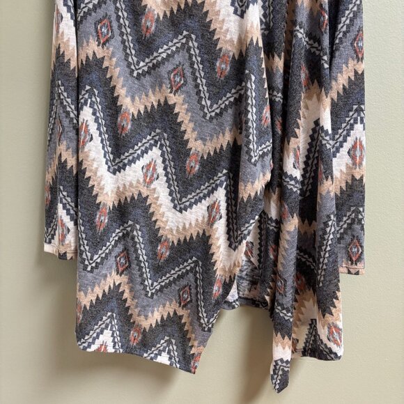 Bobeau Womens Cardigan Wrap Size 3X Aztec Western Lightweight Asymmetric Button - Picture 3 of 12